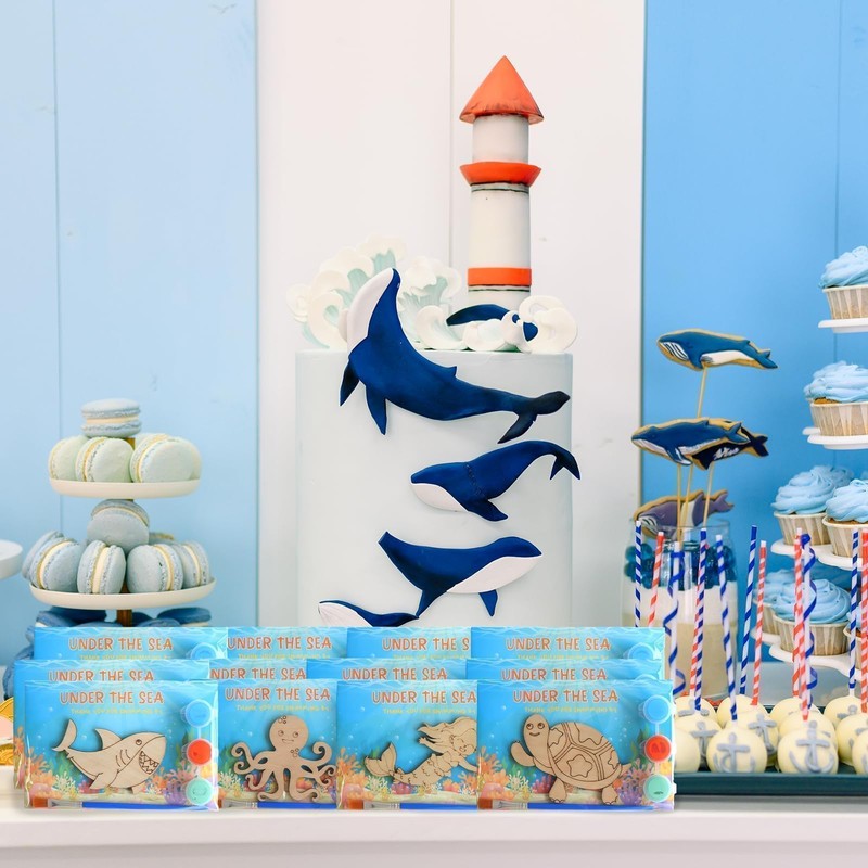 12-Pack Pre-Packaged Under the Sea Party Favors, Wooden Ocean Animal