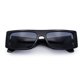 SA106 Mod Retro Narrow Rectangle Flat Top Plastic Buckle Jewel Hinge Sunglasses All Black