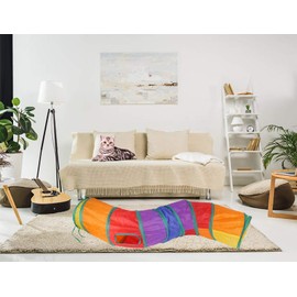 iCAGY Cat Tunnel for Indoor Cats Interactive, Rabbit Tunnel Toys, Pet Toys Play Tunnels for Cats Kittens Rabbits Puppies Crinkle Pop Up Rainbow 47" Shape S
