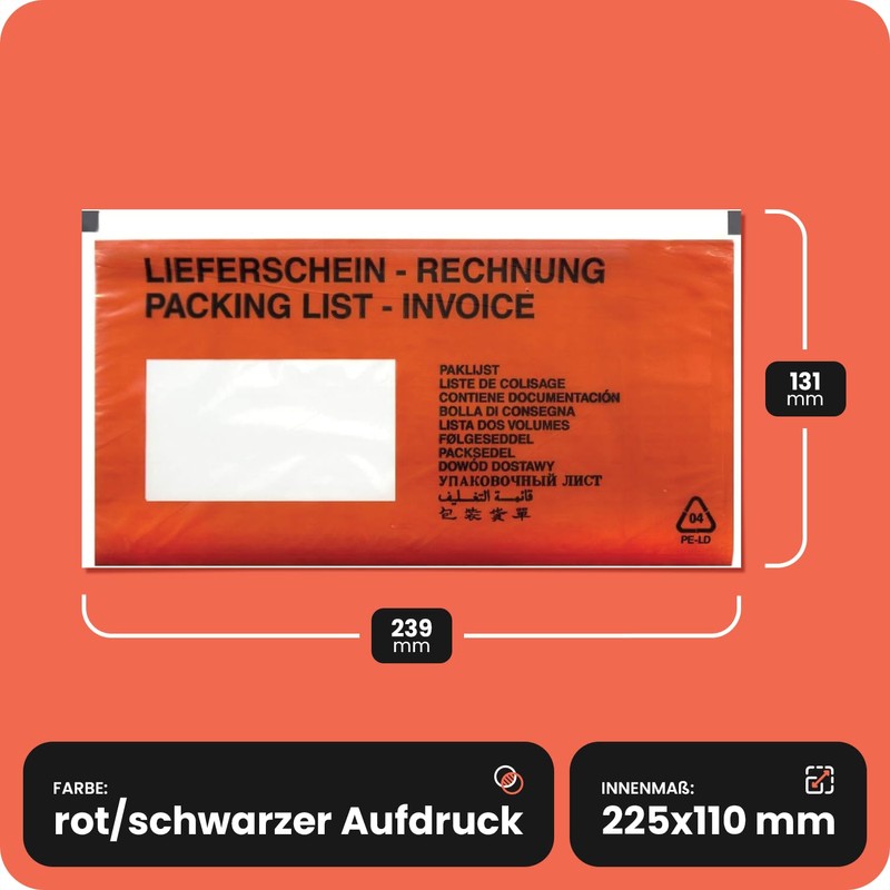 Netuno 250 Long documents Enclosed Wallets DL 239x131 mm red