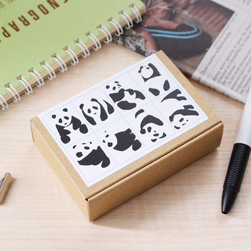 Cute Panda, Animal, Stylish, Stamp, Wooden Rubber Stamp Set, Funny