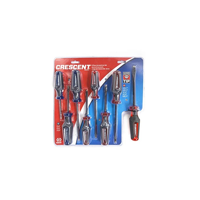 Crescent 8 Pc. Phillips/Slotted Co-Molded Diamond Tip Screwdriver Set -