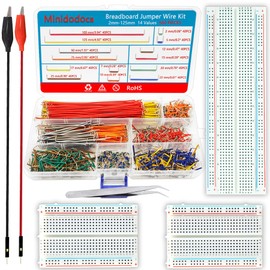 Minidodoca 560Pcs Breadboard and Jumper Wire kit PCB Circuit Board Assortment 14 Different Lengths with breadboard，Tweezers，Alligator Clip Test Leads and Plastic Box