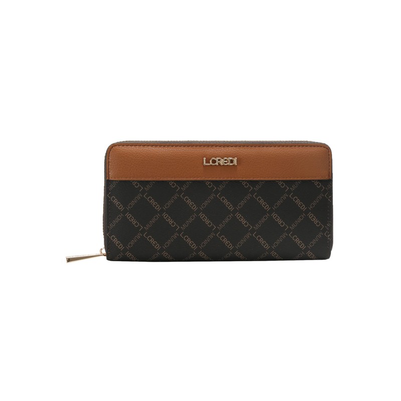 L.CREDI Filiberta Wallet with Label Applications, brown, Modern, elegant