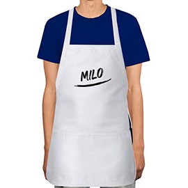 Makoroni - Milo Name Apron Adjustable Kitchen Chef Apron with 2 Pockets Cooking Baking, DesG52