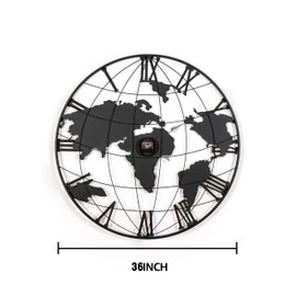 ZJMTOCYU Enhance Space with 36-Inch Metal World Map Wall Clock, Modern Design with Gold Pointers for Living Areas, Bedrooms, and Kitchens, Black