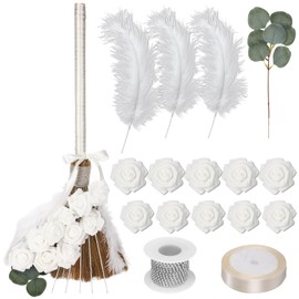 Wedding Broom for Jumping Ceremony DIY Bride Bridegroom Jump Broom Jumping The Broom for Wedding 11.8 x 29.1 in Whisk Wedding Brooms with Ribbons Eucalyptus Leaves Roses for Wedding Ceremony Craft