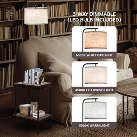 EOEYYOYB Floor Lamp with Table & Drawers, End Table Lamp with USB Charging Portt Power Outlet and Shelves, Side Table Reading Light with 3 Color Temperature Led Bulb Included for Living Room, Yellow