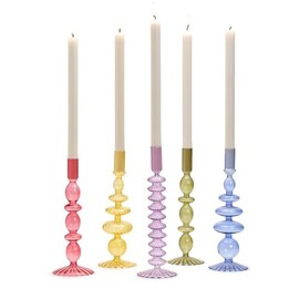 Two's Company Set of 5 Hand-Blown Glass Tapered Candleholder Includes 5 Colors