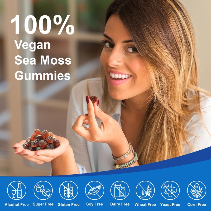Vegan Ashwagandha Sea Moss Gummies - Black Seed Oil, Vitamin