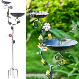 Aifeorzo Bird Baths, 58" Tall Bird Bath and Feeder Stake, Standing Bird Baths for Outdoors, Metal Decorative Birdbaths and Feeders Combo for The Garden, 2 in 1 Outside Birdbath with 5-Prong Stake