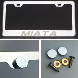 KA Depot Miata Laser Engraved Polish Stainless Steel License Plate Frame Chrome Screw Cap
