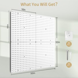 Pegboard,Peg board 32"*32",Pegboard Wall Organizer with No Drilling and Drilling Installation Ways for Crafts Organization, White Pegboard 4pcs,Peg Boards for Walls for Garage Kitchen Workshop Office