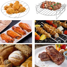 Air Fryer Racks Set 3Pcs, Stainless Steel Layer Racks Air Fryer Accessories, Multipurpose Double Layer Racks with Skewer Round Cooking Rack Toast Racks, Fits Most 2.5QT or Above Air Fryer