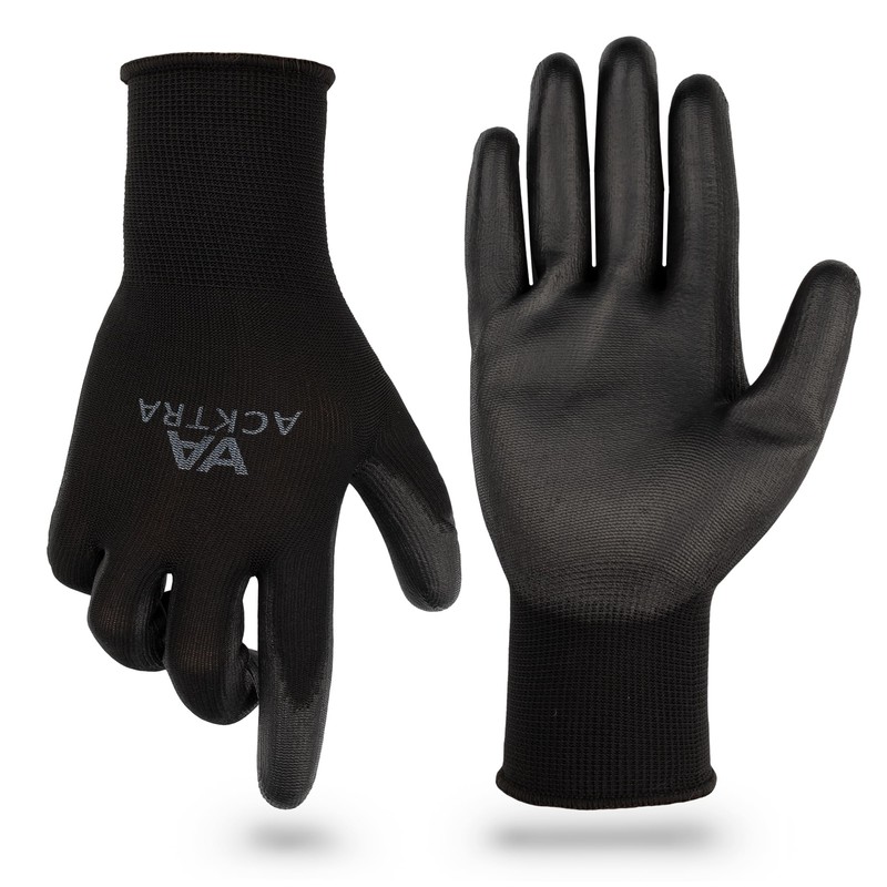 ACKTRA Ultra-Thin PU Safety WORK GLOVES 12 Pairs, WG002 Black