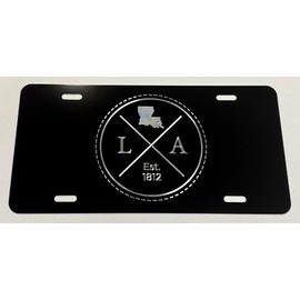Diamond Etched State of Louisiana LA Car Tag Black Metal Front License Plate
