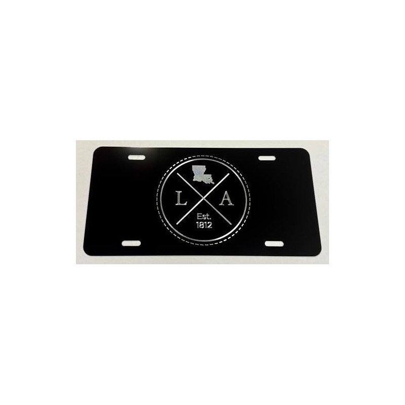 Diamond Etched State of Louisiana LA Car Tag Black Metal