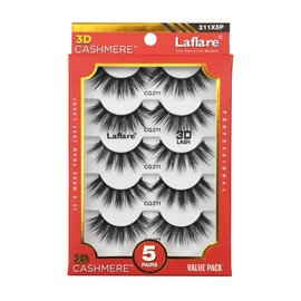 Laflare 3D Cashmere False Eyelashes Multipack, Ultra Soft, Glam, Luxurious, Cruelty-Free, Reusable, Fake Eyelashes 5 Pairs Value Pack (211X5P)