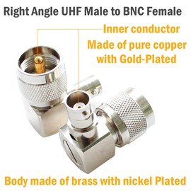 exgoofit PL259 UHF Male Plug to BNC Female Connector Right Angle 90 Degrees Jack Adapter Radio Adapter PL259 RF Coax Coaxial Cable Connector (2-Pack)