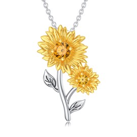 Reaii Sunflower Necklace for Women 925 Sterling Silver Sunflower Pendant Citrine Sunflower Jewelry Gifts for Mom Wife