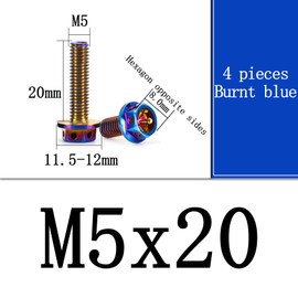 304 Stainless Steel Titanium-Plated Hollow Flange External Hexagonal Screws, Titanium-Plated Screws, Body Screws, License Plate Screws, Motorcycle Screws M4, M5, M6, M8 (PVD Burnt Blue, M5x20mm)