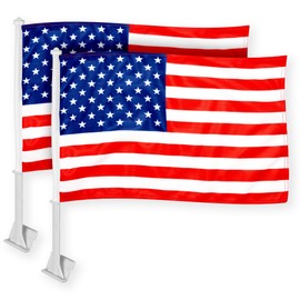G128 2 Pack: American USA Sports Car Flag | 11x17 In | Double LiteWeave Pro Series Double Sided Printed 150D Polyester | Flagpole Included | Sports Car Flag Perfect for Festival Celebrations, Parades