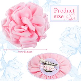 Dainty Satin Rose Flower Brooches 5.12 inch Large Camellia Flower Hair Clip Oversized Chiffon Rose Flower Brooch for Women Wedding Party Dance Ceremony Dress Clothes Accessories,Pink