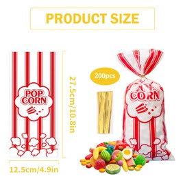 YQWIN 200Pcs Popcorn Cellophane Bags Popcorn Boxes Mini Popcorn Bags Popcorn Container Popcorn Treat Bags Popcorn Individual Pouch for Party Popcorn Holder for Circus Carnival Birthday Party Favor