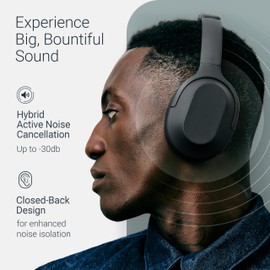 STATUS Core ANC Audio Wireless Headphones, Over-Ear, Bluetooth 5.0, Compatible with iOS and Android, Equipped with Active Noise Cancellation, 30 dB Reduction, Black, Cave-Black