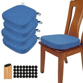 BUYUE Original Linen Thickened 2.5" Dining Chair Cushions Set of 4, U-Shape High Density Foam Comfortable Chair Pads for Kitchen, Slip Resistant Indoor Seat Cushions (4 PCS, Dark Blue)