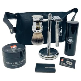 3 Piece Shave Set -- Safety Razor+ Chrome Pure Badger Brush and Stand -- Christmas, Holiday, Father, Boss Gift for Any Man