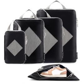 CaCTOUR Compression Packing Cubes for Travel,Expandable Packing Cubes for Suitcases, 5 Set Lightweight Compression Travel Cubes, Luggage Packing Organizers Bags Set, Travel Accessories (Black)