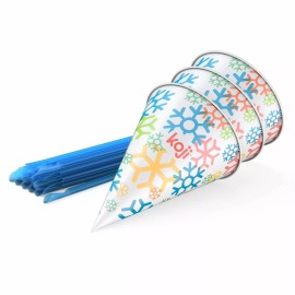 Koji 20 Disposable Snow Cone Cups & 20 Colorful Plastic Spoon Straws Set