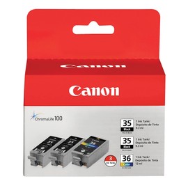 Canon PGI-35/CLI-36 Black/Multicolor Ink Cartridges (1509B007), Pack of 3 (2 Black & 1 Color)