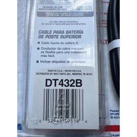 Duralast- DT432B Top Post Battery Cable, 4 Gauge, 32” + Terminal Protector.