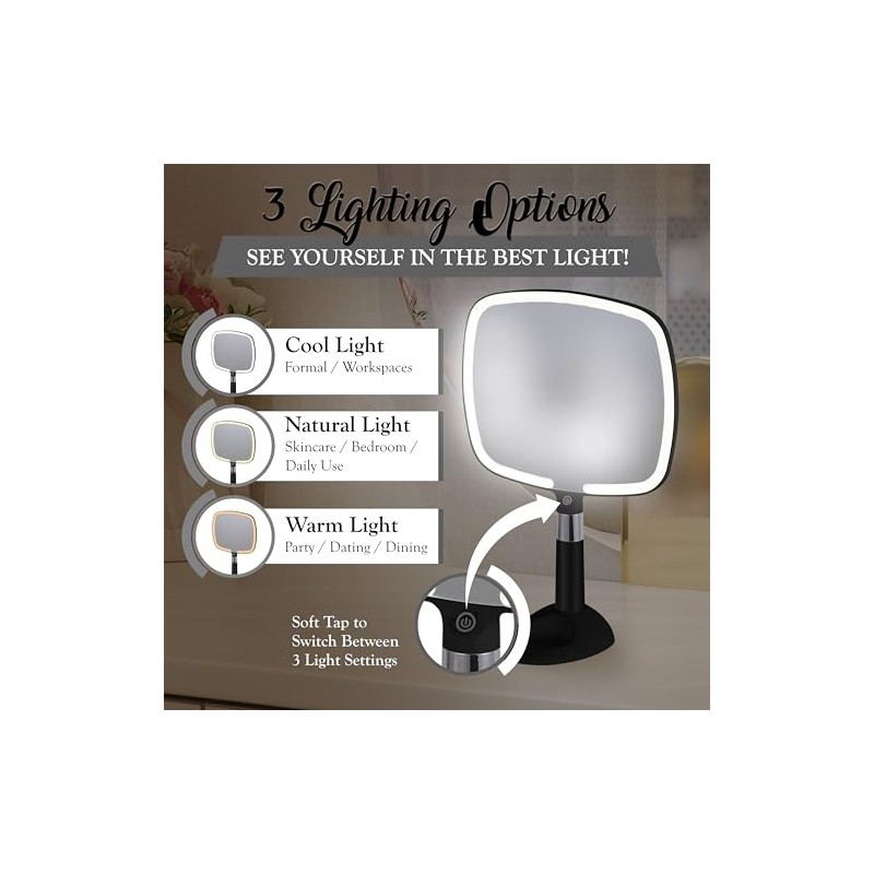 Mirrorvana Espejo de Mano Iluminado con asa, diseño de Mango