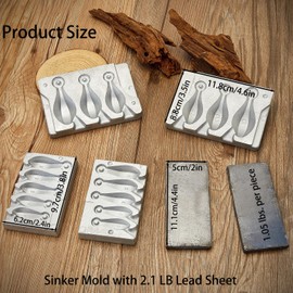 MOPHOEXII Bank Sinker Mold with 2.1 LB Lead Sheet,Fishing Weight Molds with 3 Mold Cavities,4oz, 5oz, 6oz,Without Handle