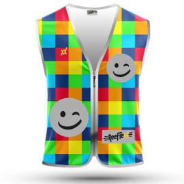 REEFLEXX High Visibility Children's Safety Vest, Increased Visibility in Traffic, School, Bicycle or Car, Square Mix Smiley - Size M
