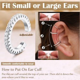 Finrezio 3/4Pcs Silver Ear Cuff Earrings for Women Ear Cuff No Piercing Fake Helix Cartilage Cuff Earrings Conch Silver Cuffs Earrings for Women Adjustable Fake Earrings