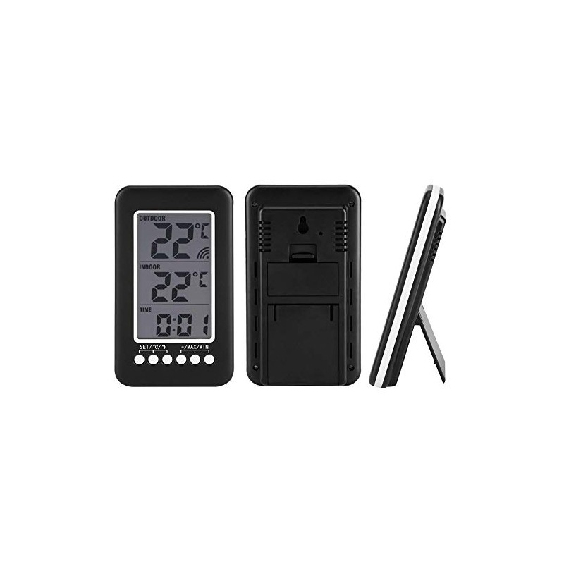 LCD Digital Indoor Outdoor Thermometer Clock Temperature Meter Wireless Transmitter