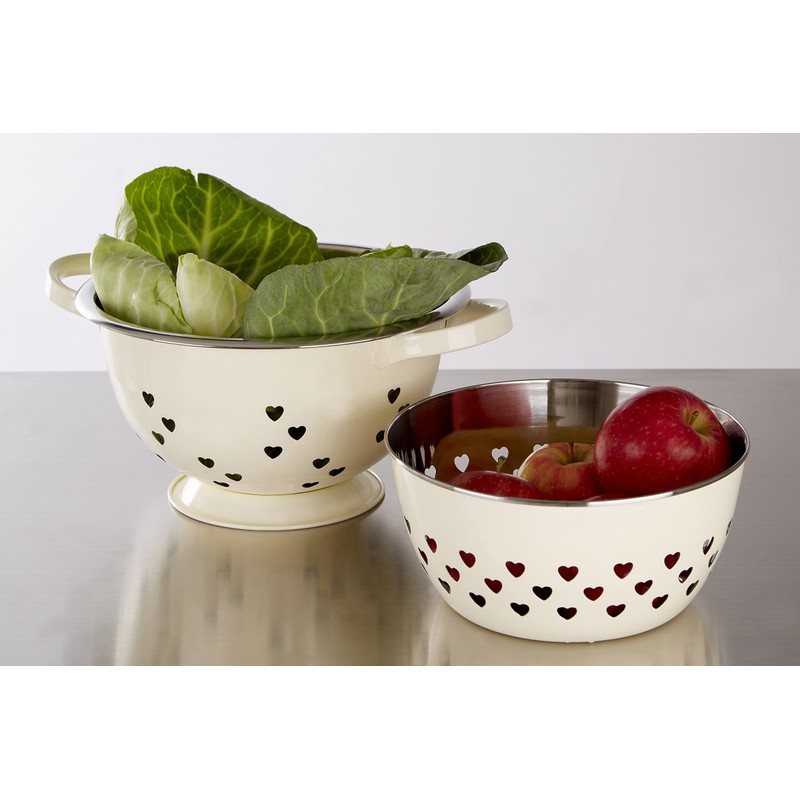 Premier Housewares Bowl with Hearts Design, Cream