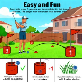 Roykaw Backyard Golf Game, 9 Holes Bucket Game with Balls, Battle Golf Game for Outdoor Beach Park & Indoor, Golf Yard Game Set for Fun, Fits Family & Friend Party （Included Golf Club