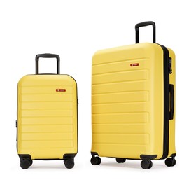 GinzaTravel 2-Piece ABS Luggage Set with TSA Locks, Expandable, and Friction-Resistant in yellow - Includes Carry-On 20" and 28" Spinner Suitcases