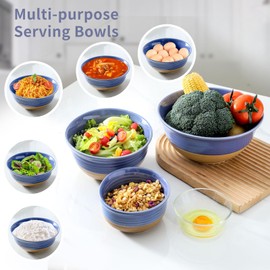 Hasense Ceramic Serving Mixing Bowls Set, 2.1/1.5/1.0 Qt Large Bowls for Cooking, Baking, Prepping, Soup, Stackable Salad Bowls for Kitchen, Holiday Gift, Set of 3, Purple