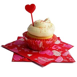 Valentines Day 2016 Napkins with Matching Cupcake Kit Hearts Theme Bundle: 18 Baking Cups, 18 Picks, 24 Napkins (Red)