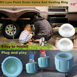 2PCS Upgrade RV Low Point Drain Cap and Seals Compatible with RV/Camper/Travel Trailer, 1/2" Low Point Drain Valve and Sealing Ring