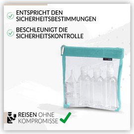nex|trip Transparent Toiletry Bag + Container for Liquids, Hand Luggage, Cosmetic Bag, Transparent for Aeroplane, Travel Set, Cosmetic Bag, cyan