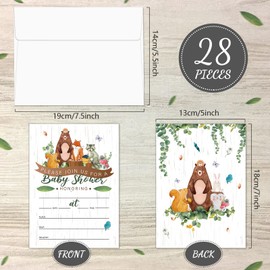Containlol Sets of 28 Woodland Animal Baby Shower Invitations, Diaper Raffle Tickets, Baby Shower Book Request Cards with Envelopes for Boy Girl Woodland Creatures Forest Welcome Theme Party Supplies