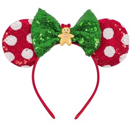 Christmas Mouse Ears Sequin Headbands Xmas Snowflake Bow Headwear Antler Hair Hoop Christmas Costume Accessories For Kids Girls & Adult 02