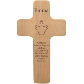 Wooden Crucifix with Individual Engraving for Birth, Christening, Communion, Confirmation, for Children and Adults